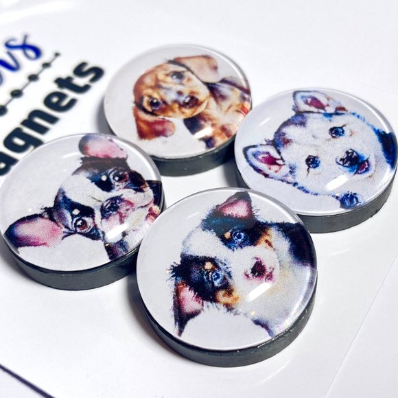 Set of 4 Magnets - Adorable Puppies Set 3 Glass Refrigerator Kitchen Whiteboard - Picture 2 of 3